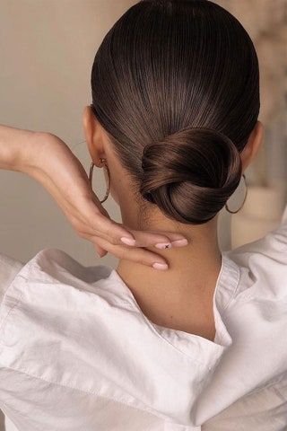 Low Bun or Chignon Glamour straight long hairtsyle for work