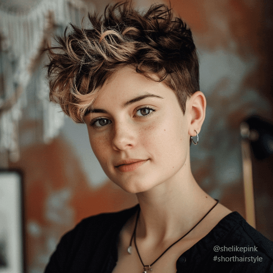 Carved pixie short hairstyle for women on shelikepink